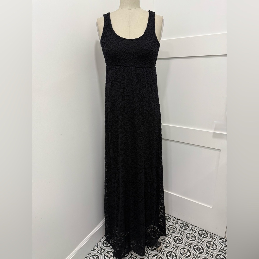 Coco USA Black Floral Lace Scoop Neck Maxi Dress Size S Boho Romantic